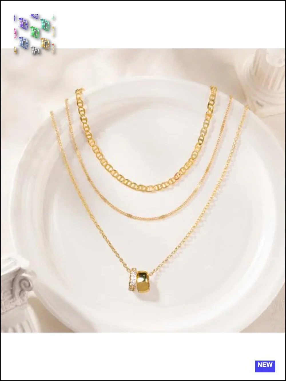 Gold Plated Layered Necklace Set with Pendants - Adjustable Dainty Chains for